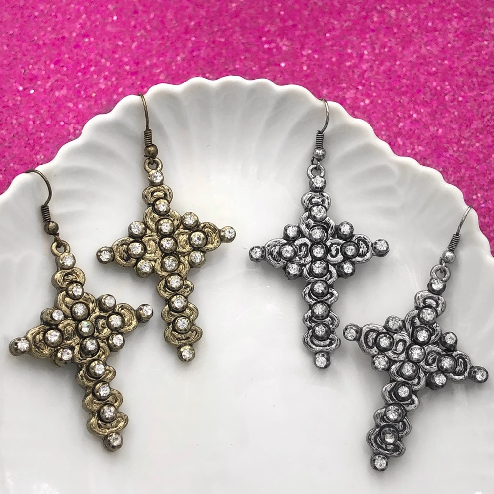 🌼 Rhinestone Large Cross Earrings Cross Earrings Cross Earrings Cross Earrings